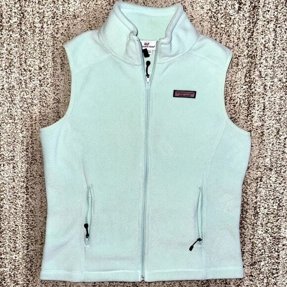 Vineyard Vines Women's Sherpa Full Zip Fleece Outwear Vest in Baby Blue XS - Picture 1 of 9